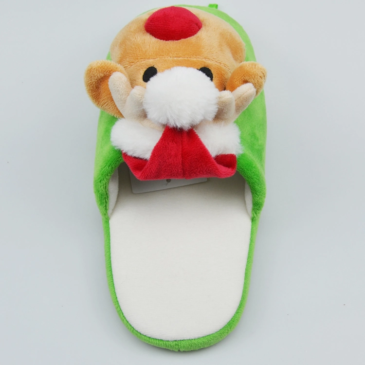 Green Elk Head Christmas Xmas Cute Toy Indoor Textile Outsole Indoor Slippers