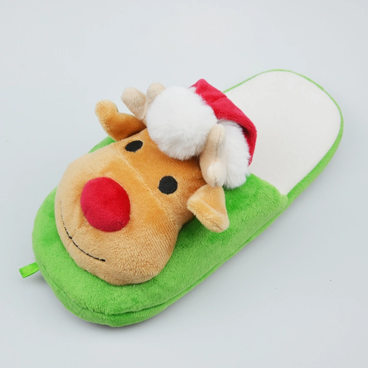 Green Elk Head Christmas Xmas Cute Toy Indoor Textile Outsole Indoor Slippers