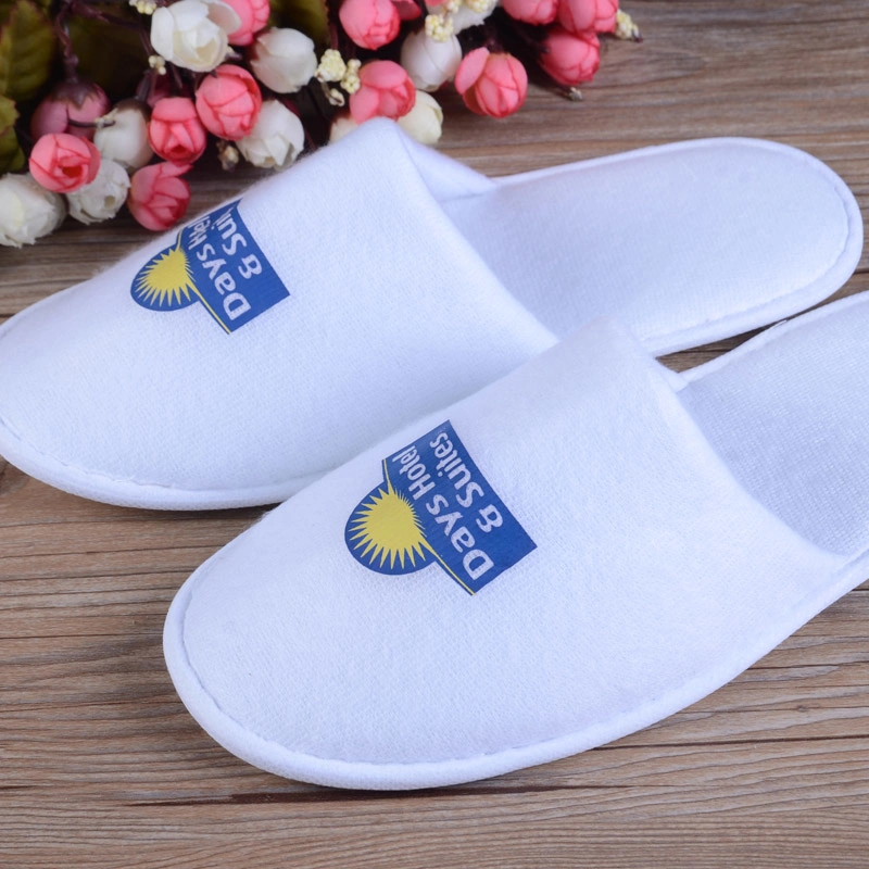 Personalized Closed/Open Toe SPA Washable Napped Fabric White Indoor Quiet Hotel Slippers